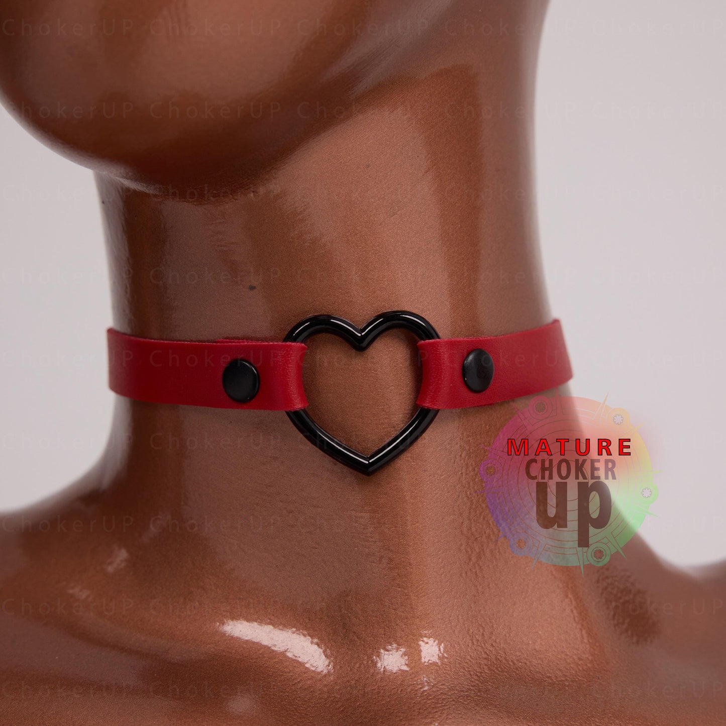 Rave Outfit,  and BDSM-Inspired Collar,  Emo,  Kawaii,  and Alternative Fashion Necklace,  Punk,  Goth,  Red Leather Choker, Black Heart Choker