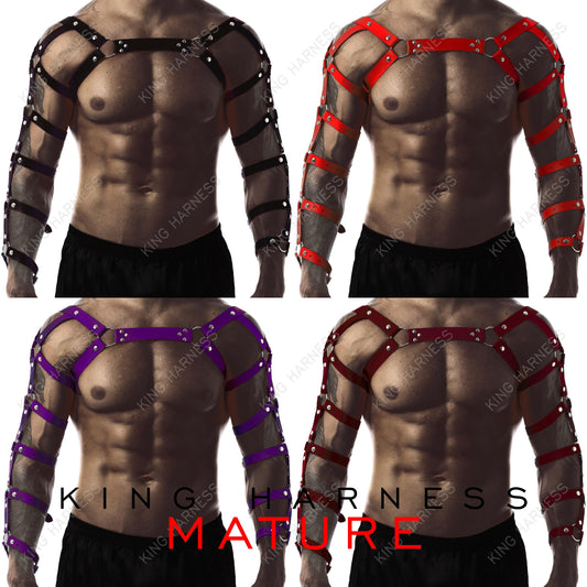 Men's Leather Chest Shoulder and Arm Harness, Male Chest Harness, Clubwear, Rave Clothing, Men's Harness, Arm Harness, Mens Chest Rig