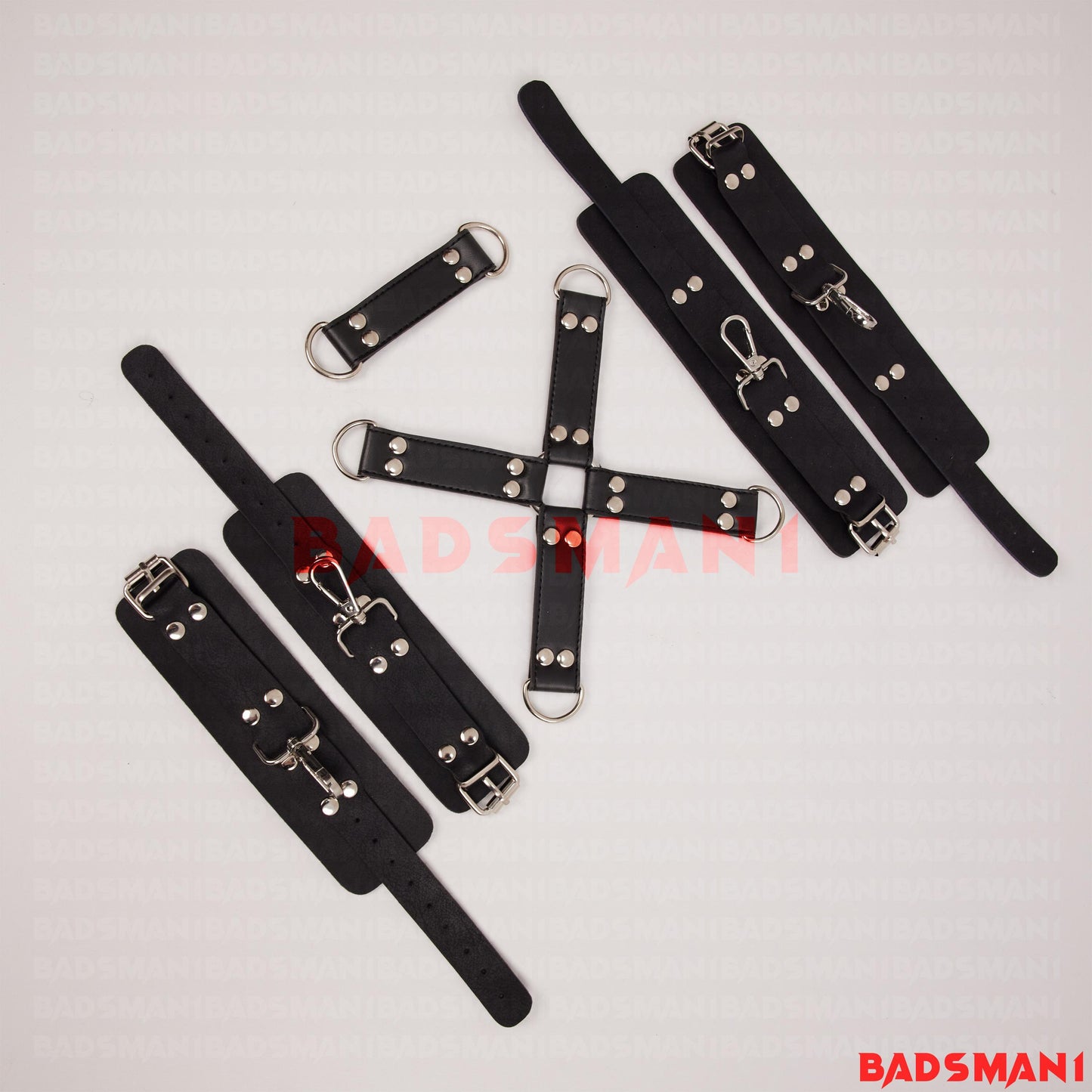 Hogtie Harness, BDSM Leather 4-Way Hogtie for Bondage, Accessory for Cuff Restraints Set, Handcuffs, Foot Clamps, Thigh to Wrist Cuffs