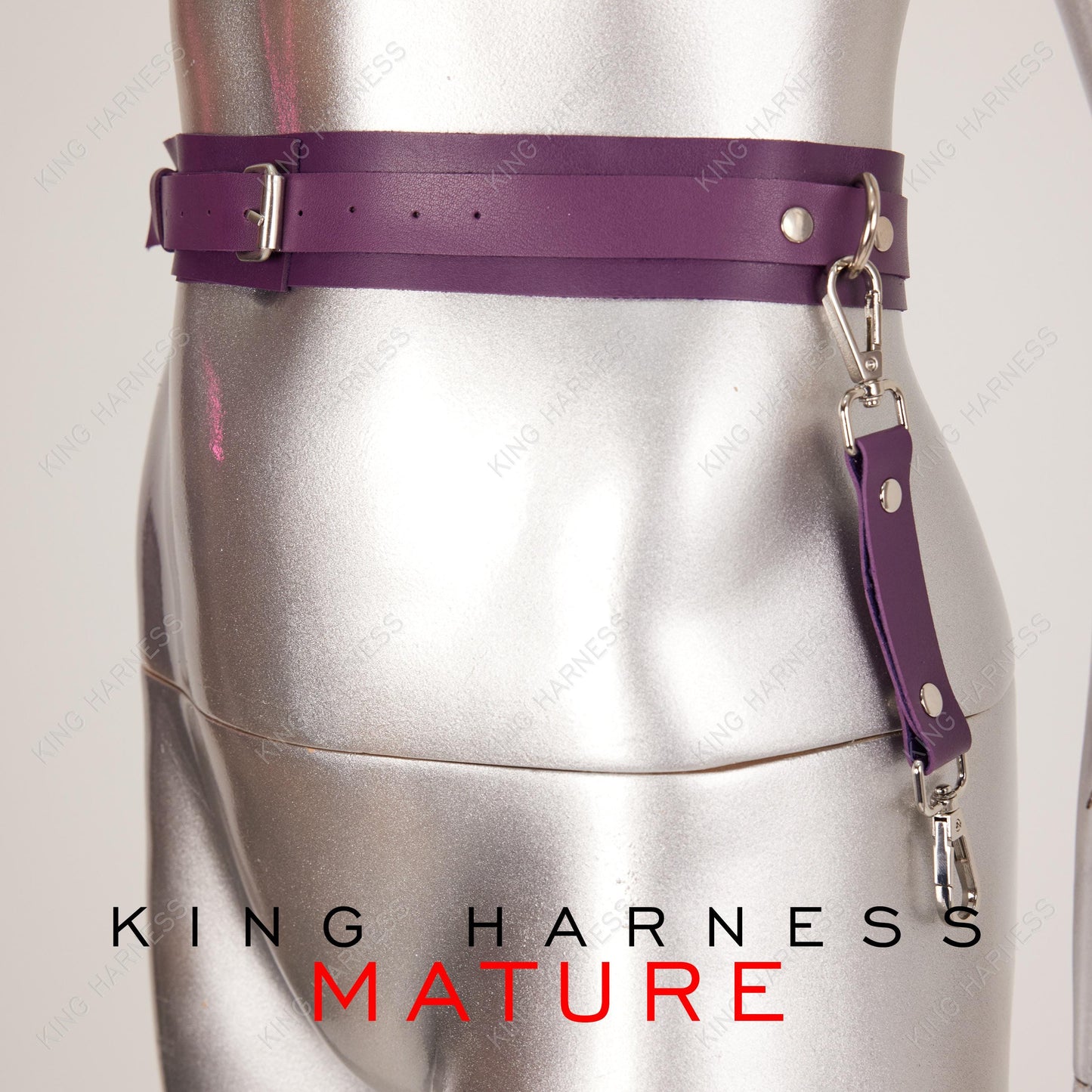 Purple Leather Garters, Plus Size Harness, Waist Body Harness, Bondage Harness, Garter Belt Harness, BDSM, Thigh Harness, Cuffs Set