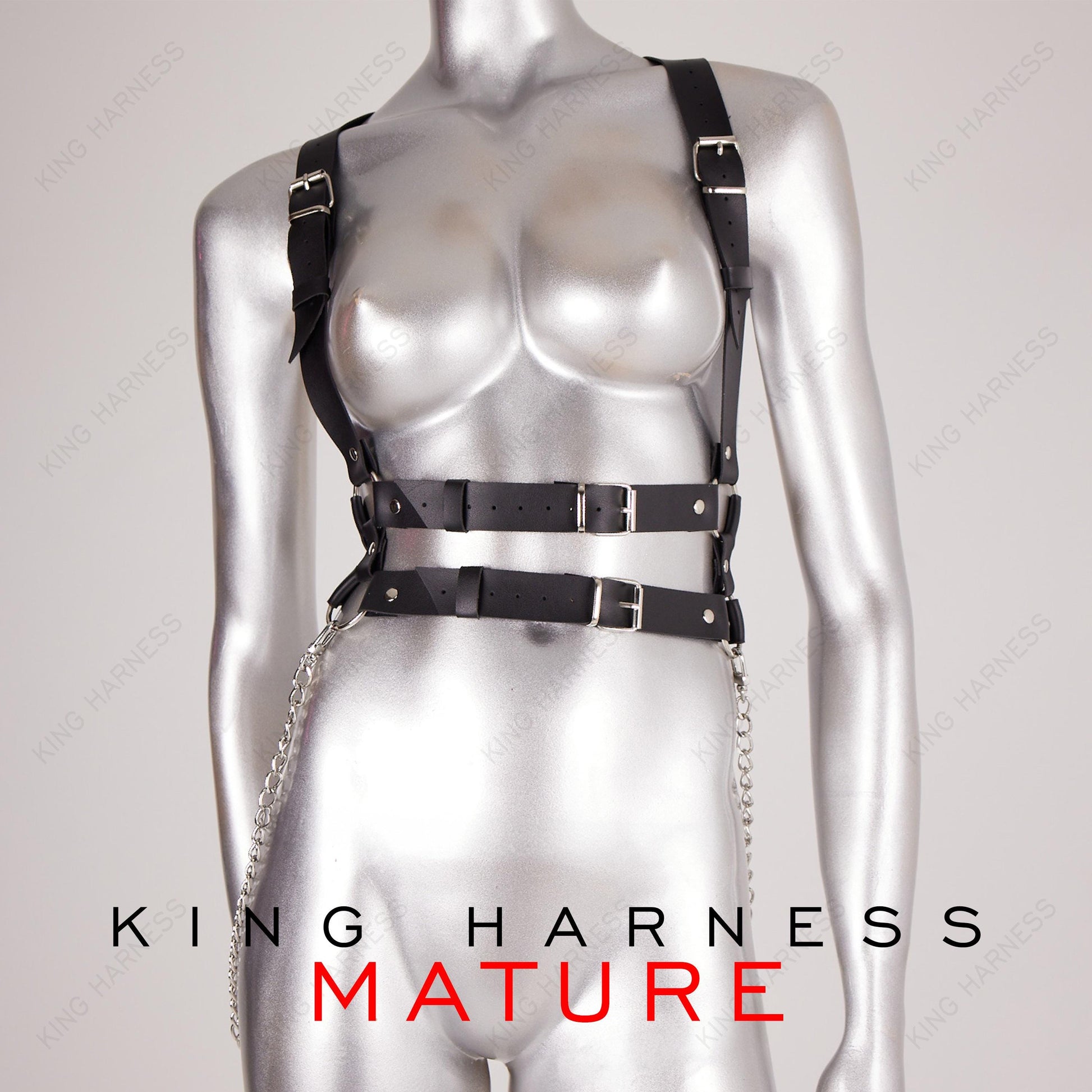 Chain Chest Accessories, Leather Chest Harness for Women, Leather Suspender Harness, Fashion Accessory, With Double Belt,