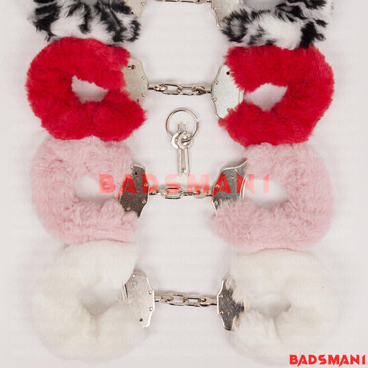 Faux Fur Handcuffs with Leopard Feathers, Soft Plush Ankle Restraints, BDSM Bondage Gear for Sensory Play, Bachelorette Party Gift