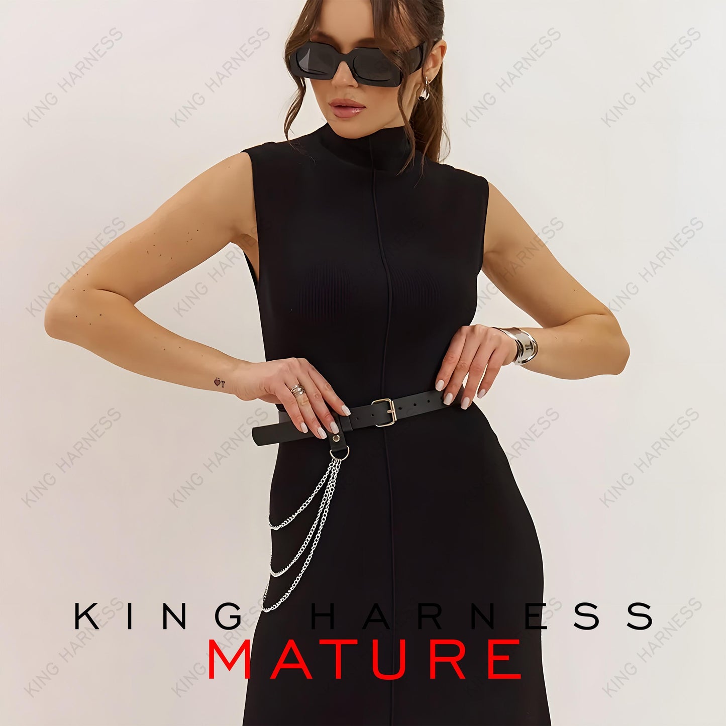 Black Leather Waist Chain Harness, Fetish-Inspired Body Chain Belt, Modern, Minimal, Striking, Gothic Waist Chain Belt, Gold Chain Harness