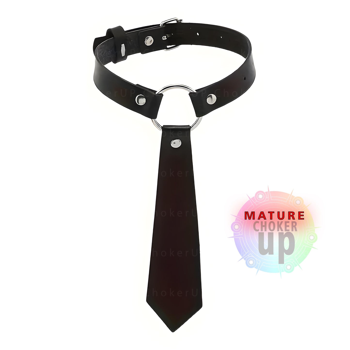 Faux Leather Tie Choker, Gothic O-Ring Collar, Adjustable