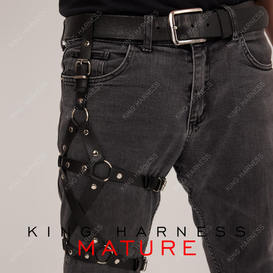 Men Harness, Jeans Accessories, Leather Leg Harness Men, Pants Garter, Gothic Festival, Rave Club, Party Accessories