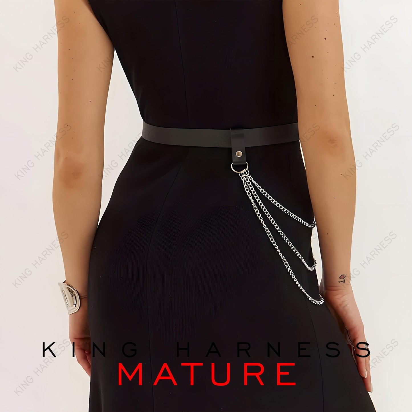 Black Leather Waist Chain Harness, Fetish-Inspired Body Chain Belt, Modern, Minimal, Striking, Gothic Waist Chain Belt, Gold Chain Harness