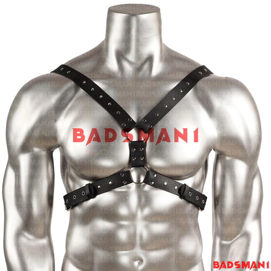 Adjustable Black Faux Leather Chest Harness for Men, Punk Festival Outfit, Gay Pride Wear, BDSM Clubwear Accessory, Harness Men