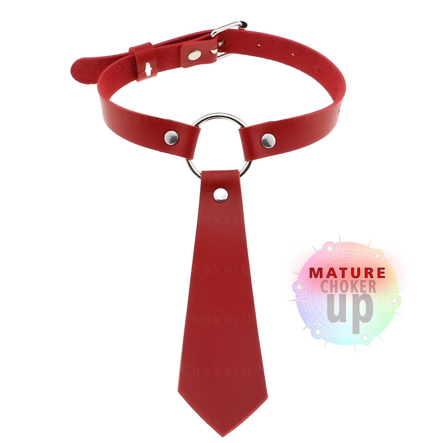 Faux Leather Tie Choker, Gothic O-Ring Collar, Adjustable