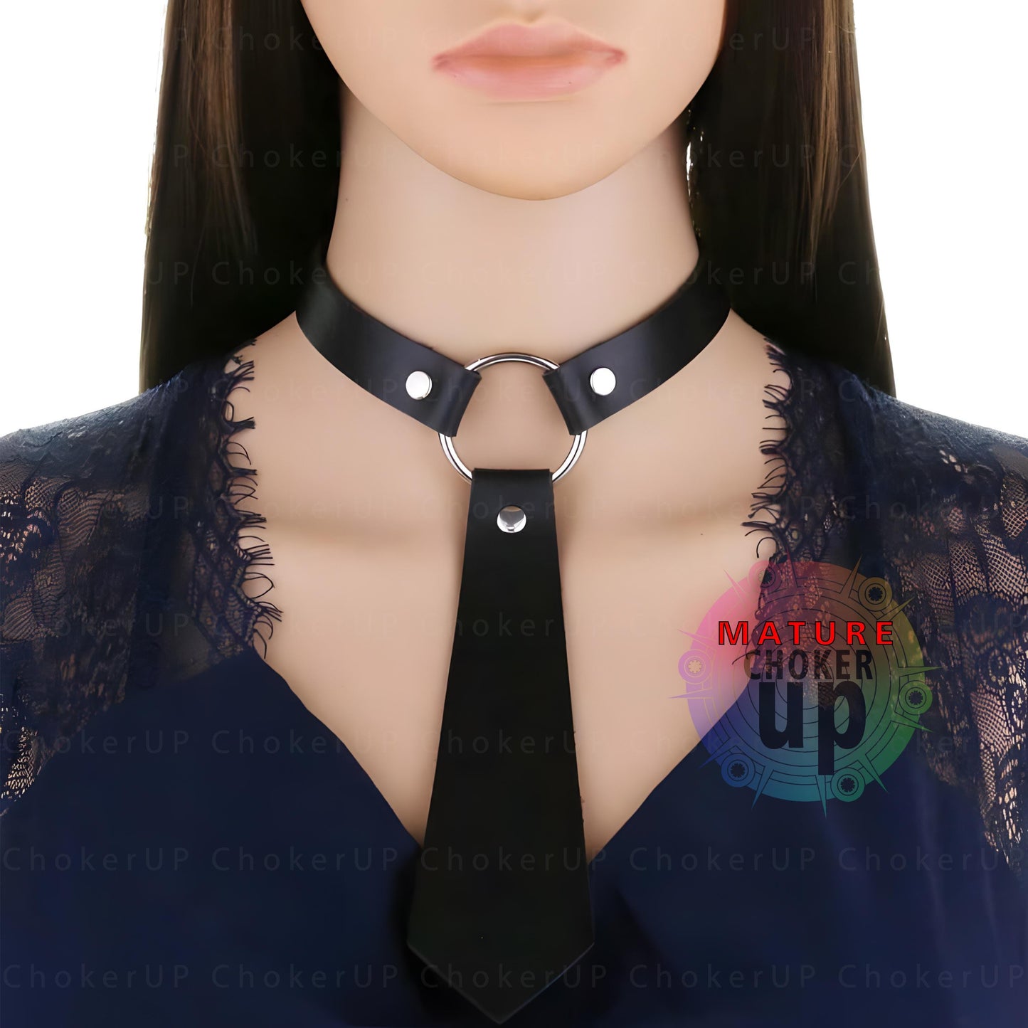 Faux Leather Tie Choker, Gothic O-Ring Collar, Adjustable
