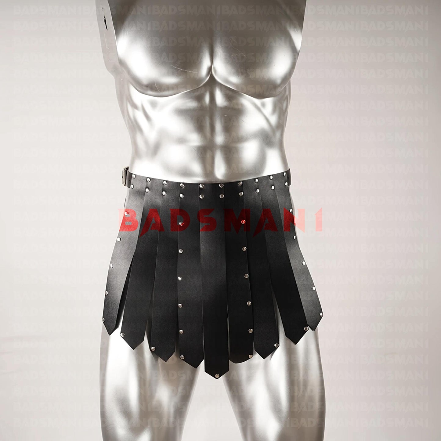 Bold Leather Gladiator Skirt, Mens Festival Kilt with Rivet Harness, Fashionable Warrior Wear, Skirt Man Harness, Male Stripper Attire