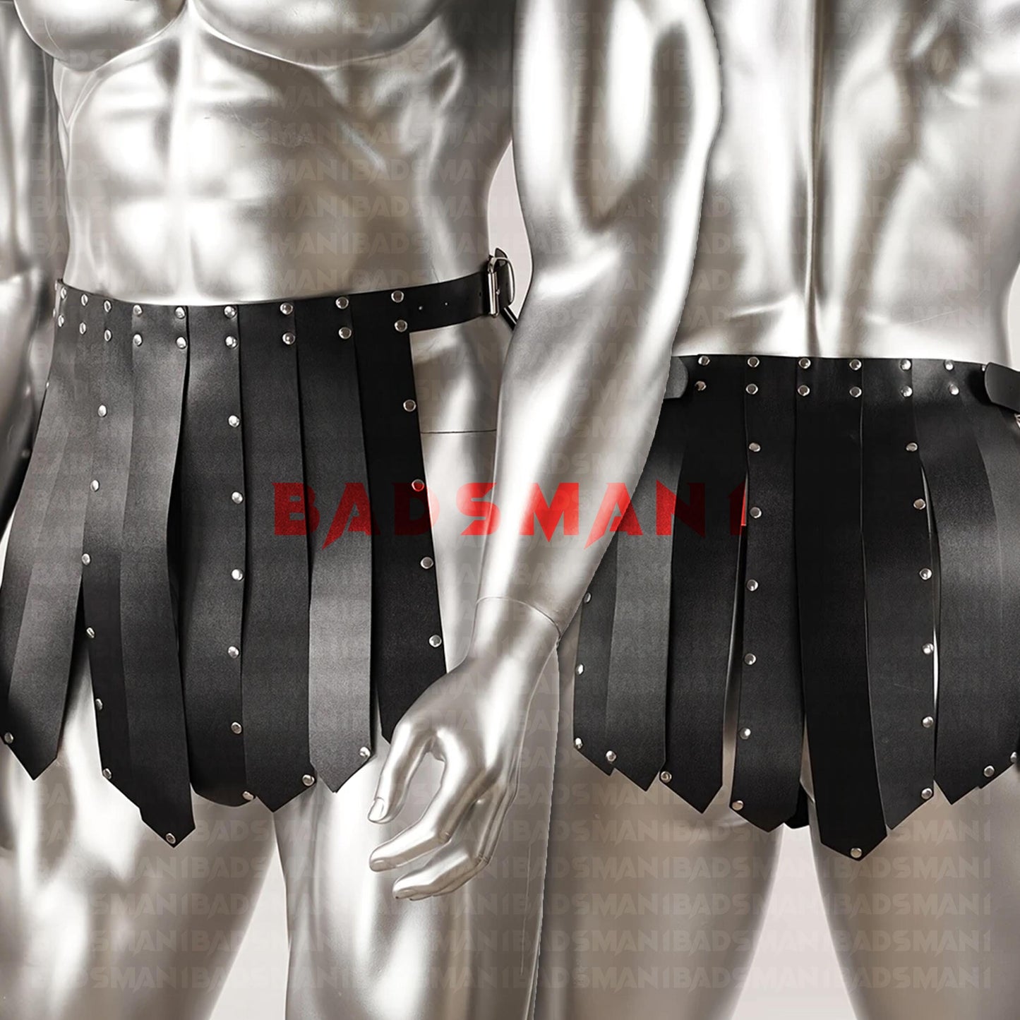 Bold Leather Gladiator Skirt, Mens Festival Kilt with Rivet Harness, Fashionable Warrior Wear, Skirt Man Harness, Male Stripper Attire