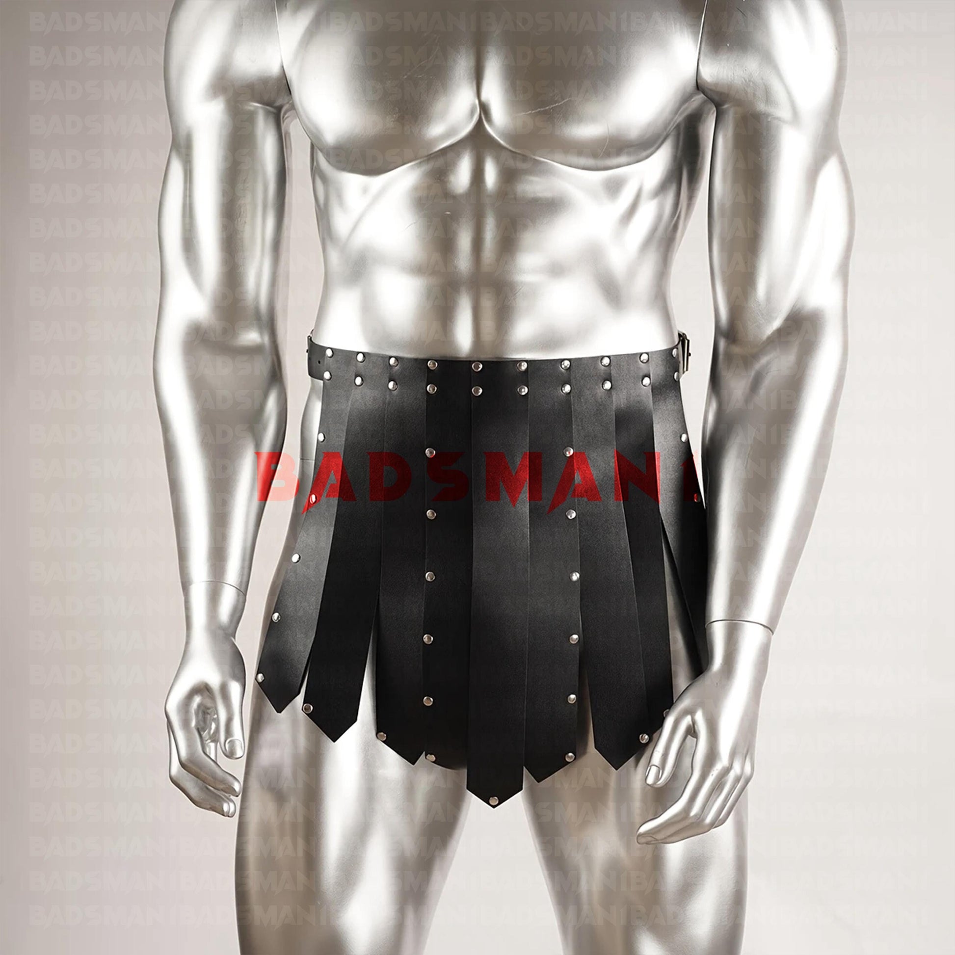 Bold Leather Gladiator Skirt, Mens Festival Kilt with Rivet Harness, Fashionable Warrior Wear, Skirt Man Harness, Male Stripper Attire