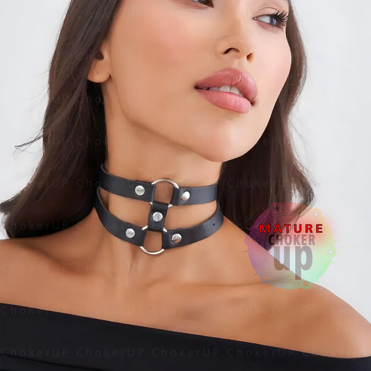 Vegan Leather O-Ring Choker, Adjustable Collar, Handmade