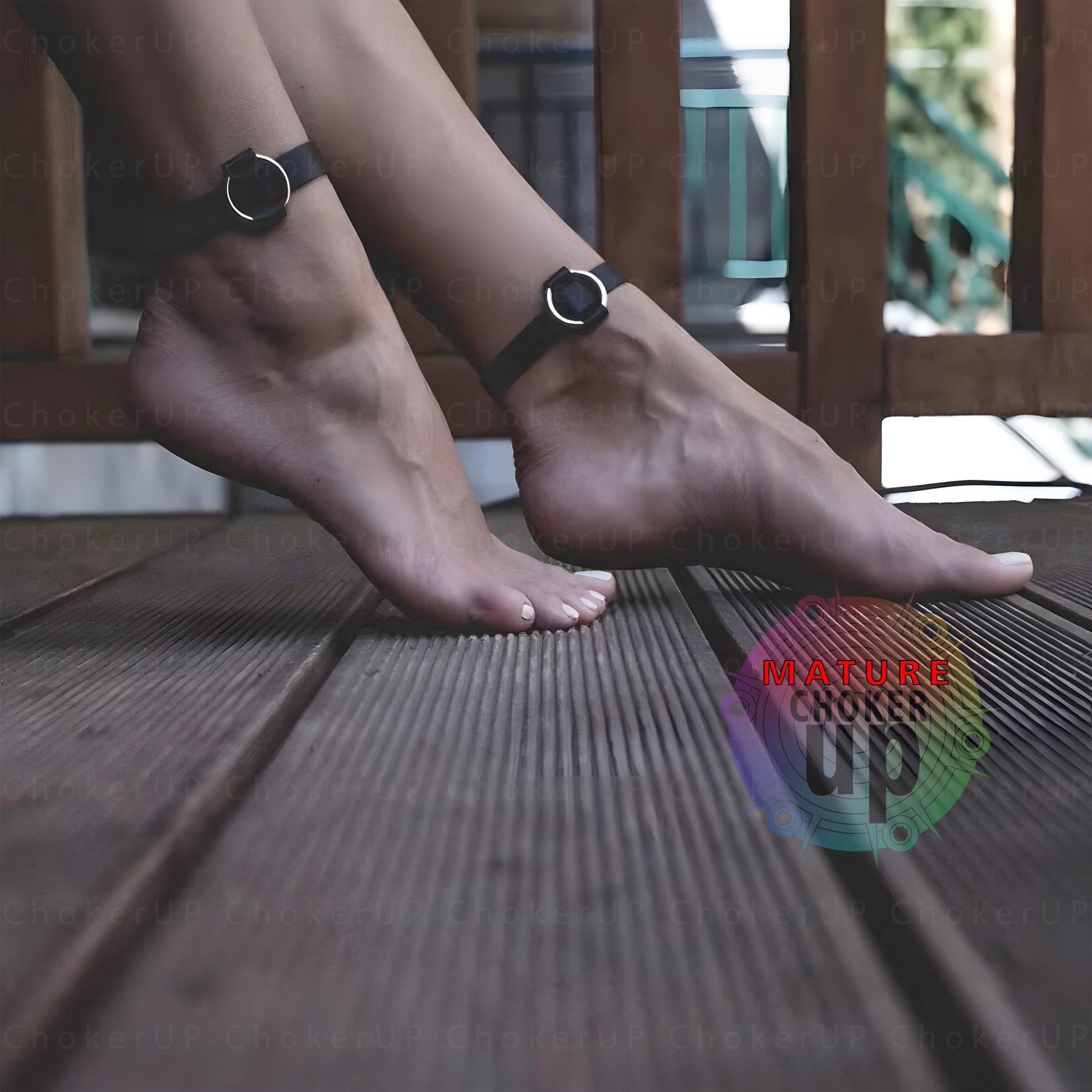 Black Vegan Leather Ankle Choker Set, Adjustable Leg Harness