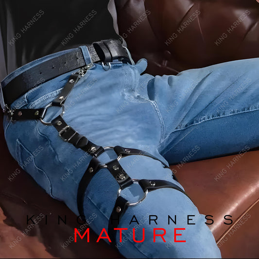 Adjustable Leather Leg Harness Belt for Men, Fetish Punk Bondage Thigh Strap Accessory, Mens BDSM Leather Thigh and Waist Harness