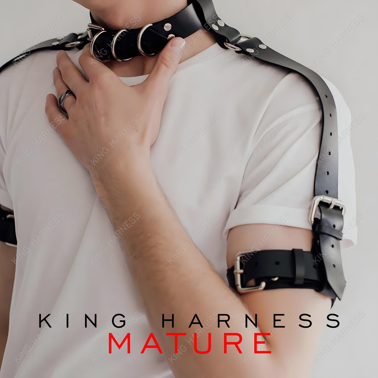 Adjustable Leather Neck to Arm Harness ,BDSM Restraint Gear, Unisex Bondage Shoulder Strap, Fetish Wear for Mature Play, Arm Band