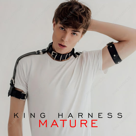 Adjustable Leather Neck to Arm Harness ,BDSM Restraint Gear, Unisex Bondage Shoulder Strap, Fetish Wear for Mature Play, Arm Band