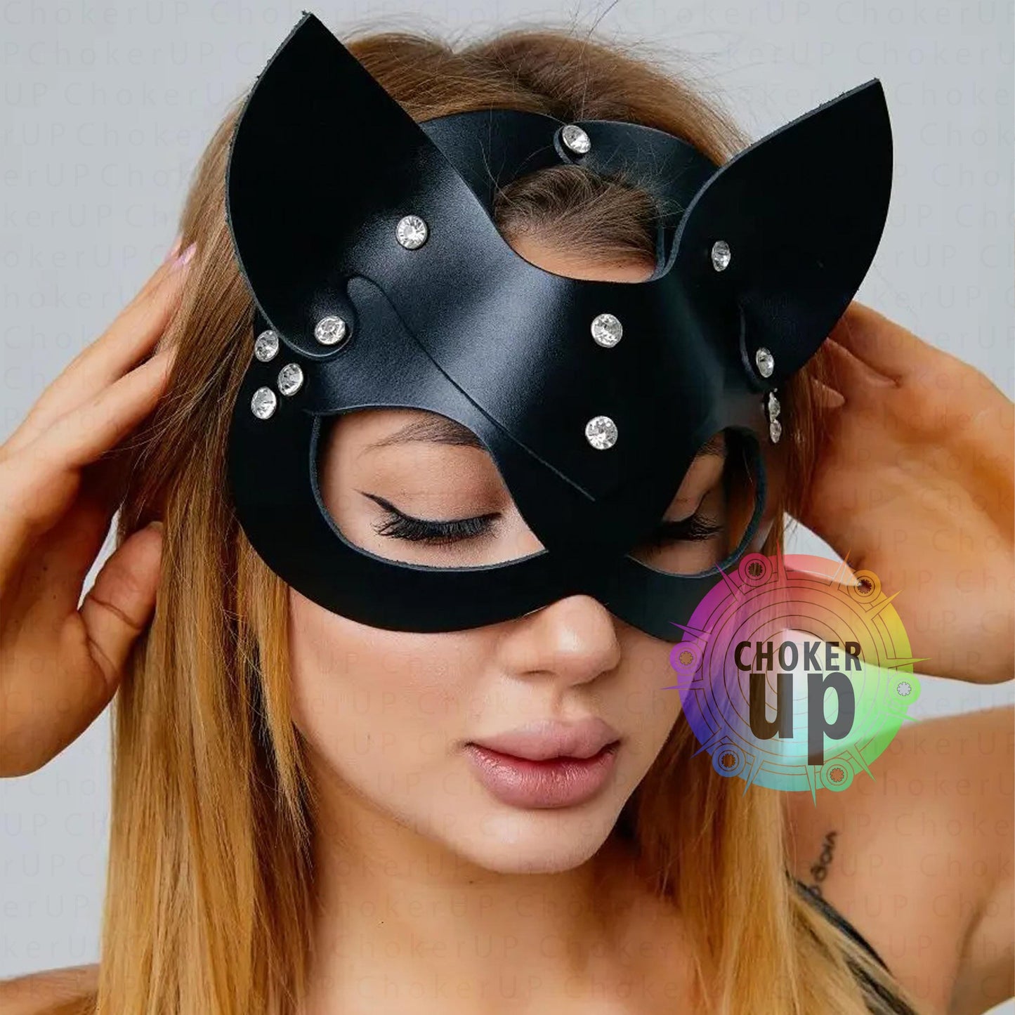 Faux Leather Cat Mask, Cosplay Masquerade Accessory