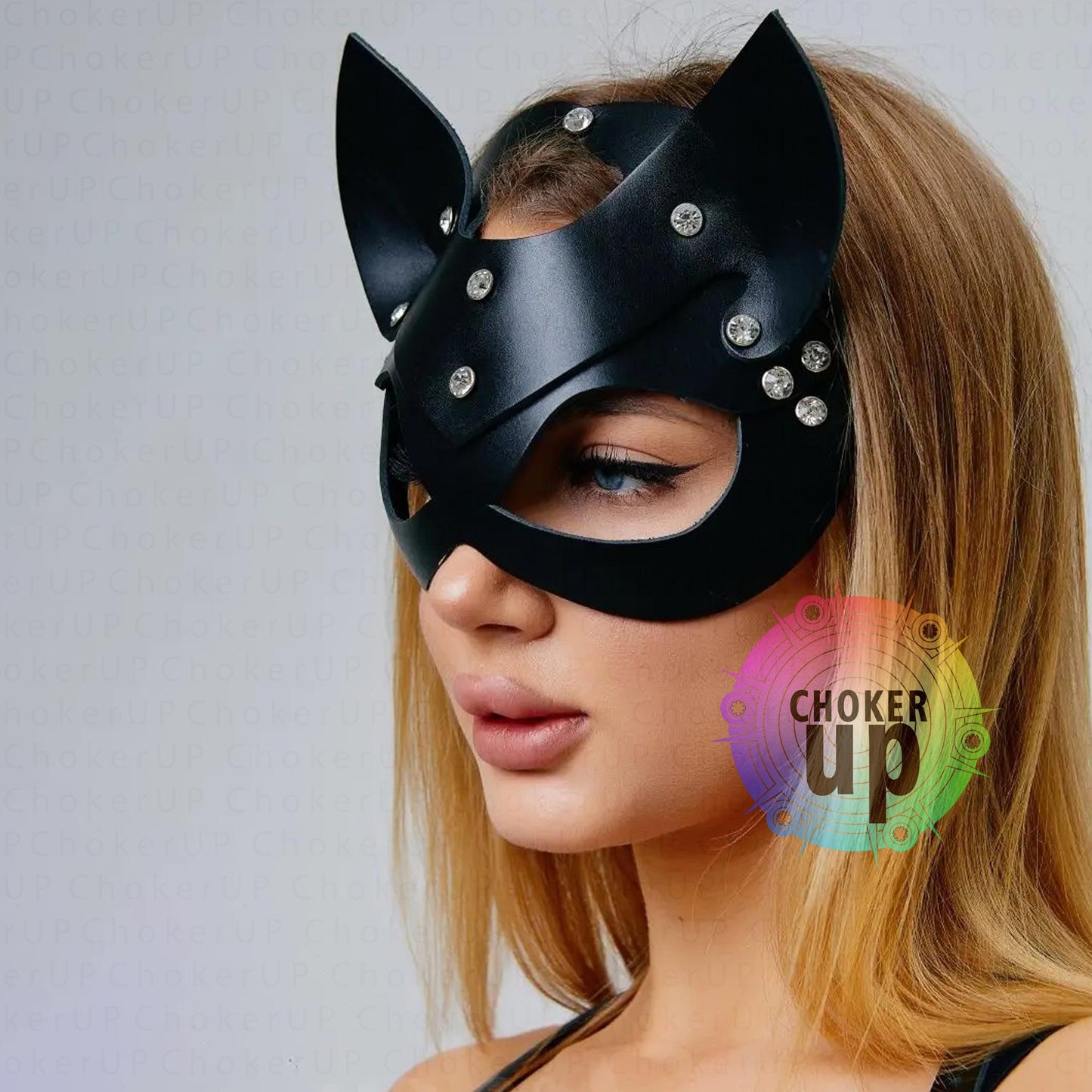 Faux Leather Cat Mask, Cosplay Masquerade Accessory